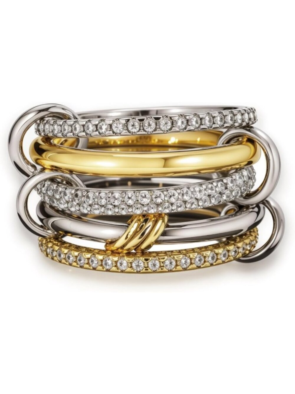 18k Gold Plated Stackable Statement Rings Set - Multi Metal Cubic Zirconia